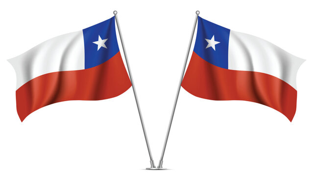 Realistic Double CHILE Flag Mockup with Wavy Fabric Effect