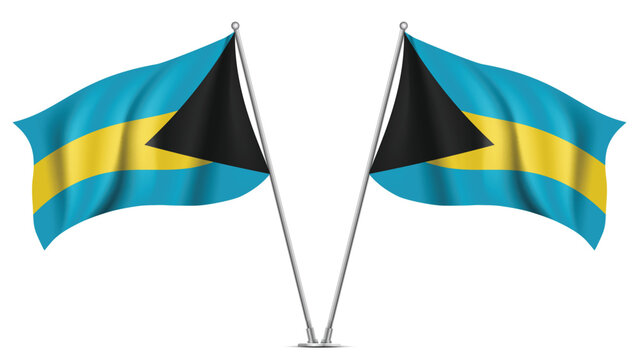 Realistic Double BAHAMAS Flag Mockup with Wavy Fabric Effect