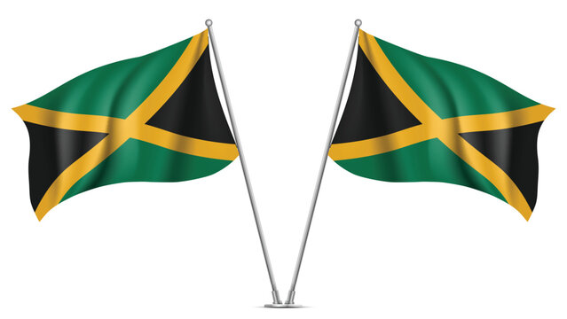 Realistic Double JAMAICA Flag Mockup with Wavy Fabric Effect