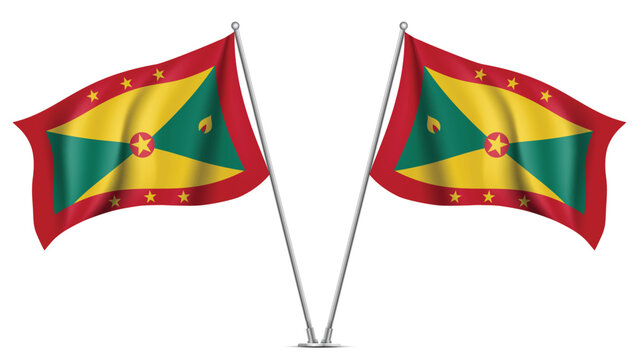 Realistic Double GRENADA Flag Mockup with Wavy Fabric Effect