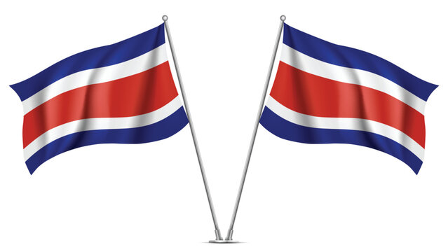 Realistic Double COSTA RICA Flag Mockup with Wavy Fabric Effect