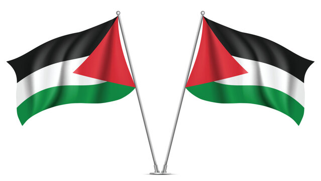 Realistic Double PALESTINE Flag Mockup with Wavy Fabric Effect