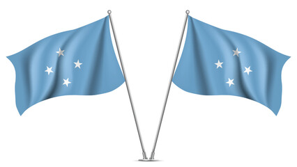 Realistic Double MICRONESIA Flag Mockup with Wavy Fabric Effect © Model it