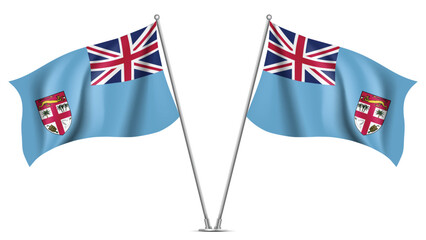 Realistic Double FIJI Flag Mockup with Wavy Fabric Effect © Model it