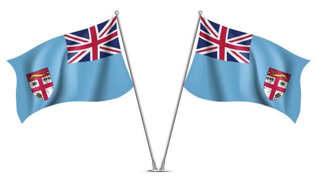Realistic Double FIJI Flag Mockup with Wavy Fabric Effect