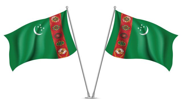 Realistic Double TURKMENISTAN Flag Mockup with Wavy Fabric Effect