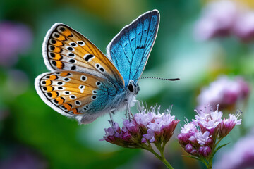 Naklejka premium Vivid Butterfly on Delicate Purple Flower