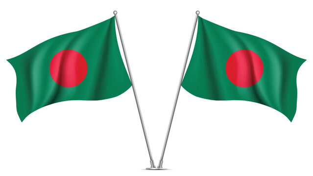 Realistic Double BANGLADESH Flag Mockup with Wavy Fabric Effect