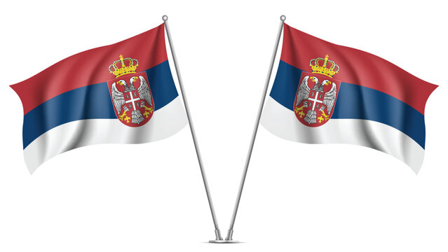 Realistic Double SERBIA Flag Mockup with Wavy Fabric Effect