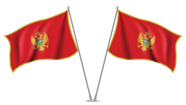 Realistic Double MONTENEGRO Flag Mockup with Wavy Fabric Effect