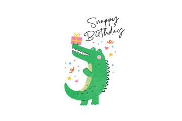 Fototapeta premium Cute Crocodile Snappy Birthday Celebration Funny Reptile Sublimation Design