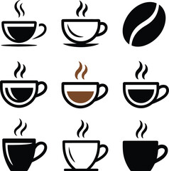 Obraz premium Collection of Coffee Cup Icons and a Coffee Bean vector 