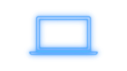 Fototapeta premium A vibrant blue neon laptop icon, sleekly outlined with glowing light, representing modern technology, communication, and digital work, isolated on transparent background.
