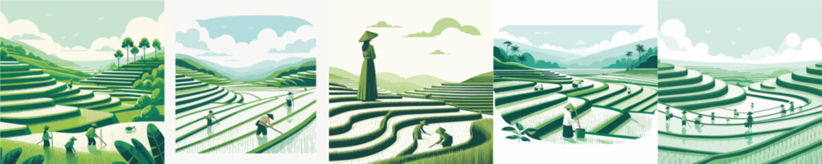 vector view of rice fields and farmers © Jefri Syahputra BKL