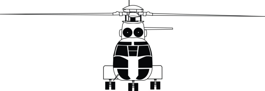 Military Tactical Utility Transport Helicopter SA 330 Puma Aerospatiale Front View Vector Illustration Graphic
