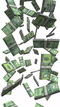 Vertical Samoa Money, Falling Samoan Tala Bills, Cash Stacks Isolated on White, 4K