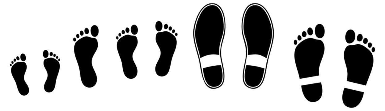 Human Footprints Growth Concept Different Size Footsteps Sequence