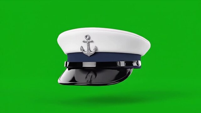 Navy Captains Hat with Anchor Emblem on Green Screen Background.