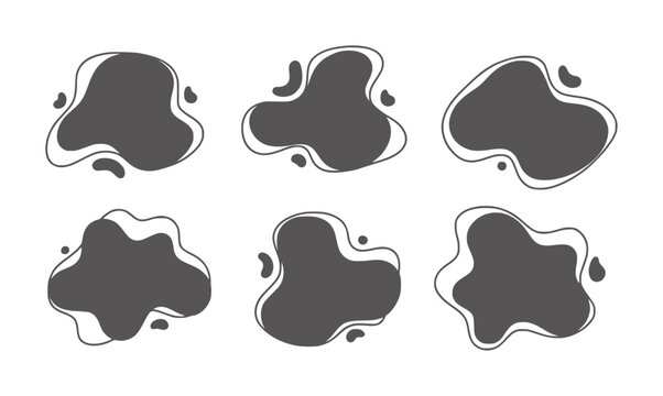 Six dark grey organic shapes with white outlines white abstract