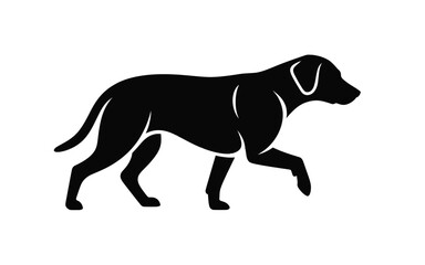 Obraz premium A sleek black silhouette of a dog running gracefully with its body stretched out in motion isolated on white background, Vector, illustration