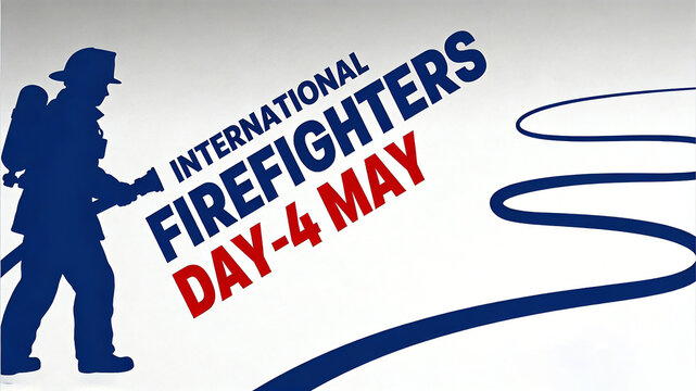 The International Firefighters' Day poster featuring silhouette water hose elements represents a tribute to firefighting heroes and praises the concept of fearless protection,
