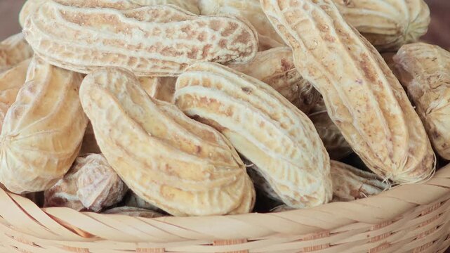 Boiled peanuts in a container.