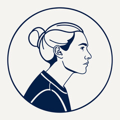 Profile portrait of woman with hair bun in circular frame for avatar or user profile social media identity design minimal linear vector illustration © MST. JANNATUL
