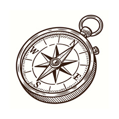 Vintage compass, antique navigation tool, brown illustration, directional symbol, travel icon © Tazy