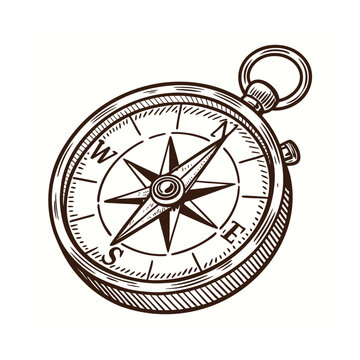 Vintage compass, antique navigation tool, brown illustration, directional symbol, travel icon