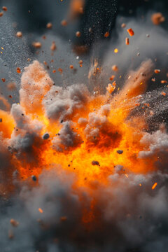 A massive explosion of orange and white smoke filling the air