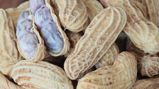 Boiled peanuts in a container.
