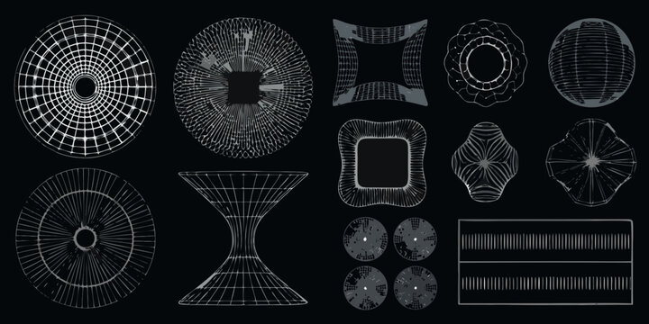 Geometric abstract shapes in grayscale a collection of wireframe forms
