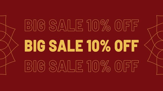Big sale 10 percent off discount promotion animated text for shopping and marketing 4K