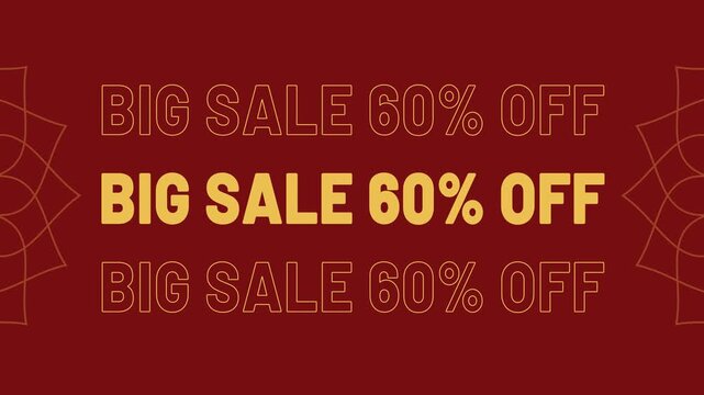 Big sale 60 percent off discount promotion animated text for shopping and marketing 4K