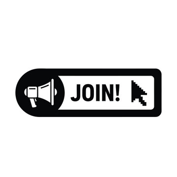 Vector illustration of a megaphone and cursor on a join button