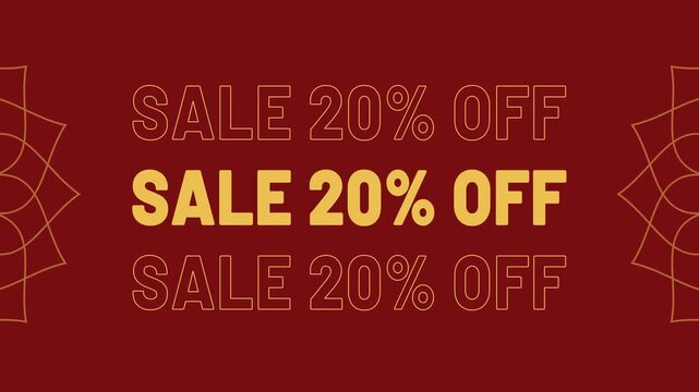 Sale 20 percent off discount promotion animated text for shopping and marketing 4K