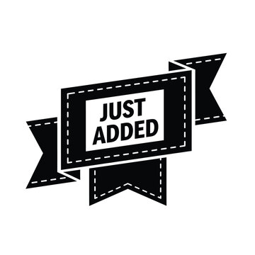Vector illustration of a black and white just added ribbon badge with dotted lines and ribbons
