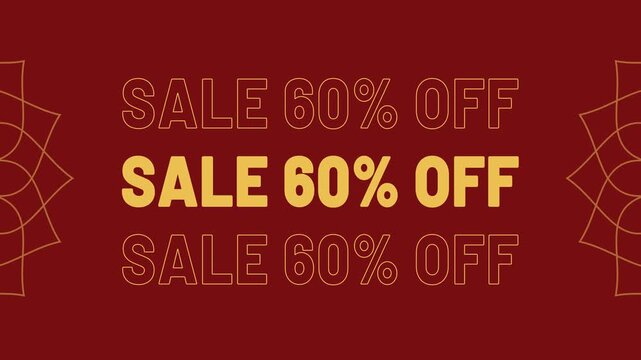 Sale 60 percent off discount promotion animated text for shopping and marketing 4K