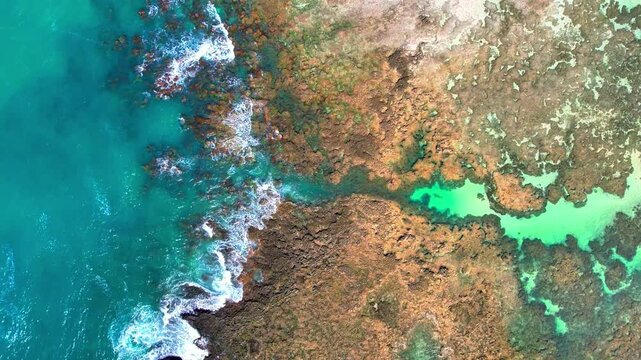 Praia de Maragogi no estado de Alagoas com seus arrecifes e piscinas naturais.