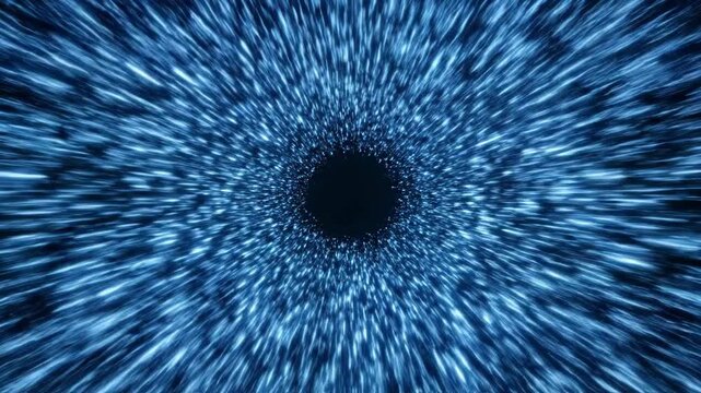 Dark void space with tiny scattered luminous particles appearing to streak