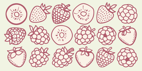 Variety of hand drawn berry illustrations in a repeating pattern © Provhash