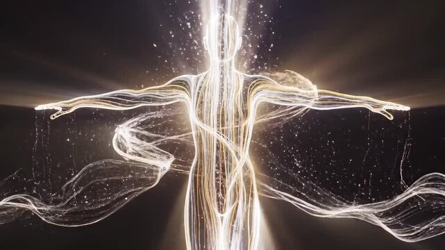 Luminous Human Form Energy Flowing Through Body