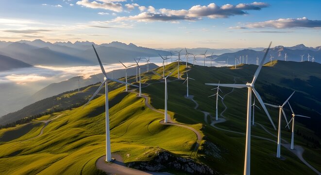 Generadores de viento en una cresta nublada
