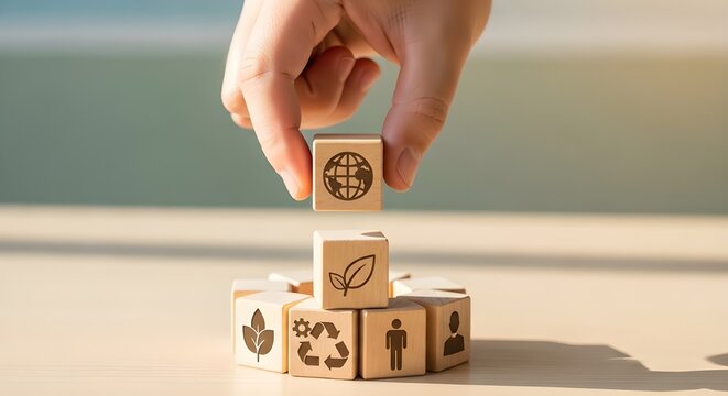 Concepto de econom&iacute;a circular, reciclaje, medio ambiente, reutilizaci&oacute;n, fabricaci&oacute;n, residuos, consumo, recursos.
 An&aacute;lisis del ciclo de vida del ACV.
 Sostenibilidad Cubos de madera;
 s&iacute;mbolo de la