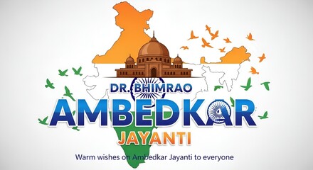 Image is a digital graphic featuring a celebratory design for Dr. Bhimrao Ambedkar Jayanti. At the center, the text 'DR. BHIMRAO AMBEDKAR JAYANTI' is prominently displayed. 'DR. BHIMRAO' is in a small