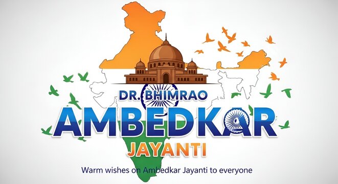 Image is a digital graphic featuring a celebratory design for Dr. Bhimrao Ambedkar Jayanti. At the center, the text 'DR. BHIMRAO AMBEDKAR JAYANTI' is prominently displayed. 'DR. BHIMRAO' is in a small