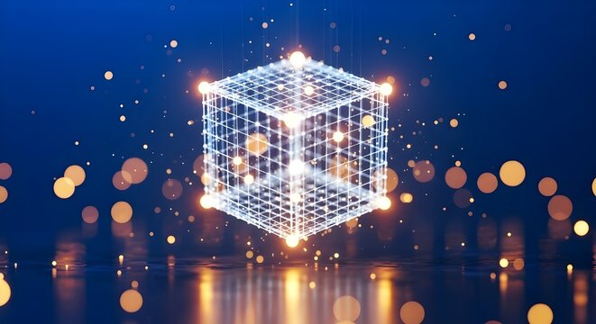 Este arte c&uacute;bico de blockchain, que muestra la esencia de los libros de contabilidad digitales seguros, simplifica el concepto de confianza descentralizada.