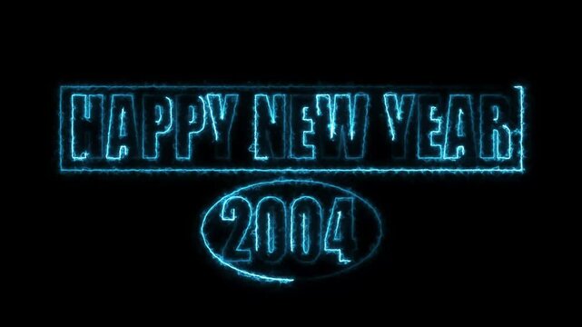 Electric Neon Happy New Year 2004 Text Glow on Black Background