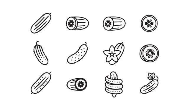 Cucumber Icon Set: Whole Sliced Flower and Pickled StylesStock Vector