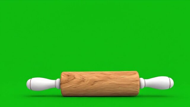 Wooden rolling pin with white handles on a green background.